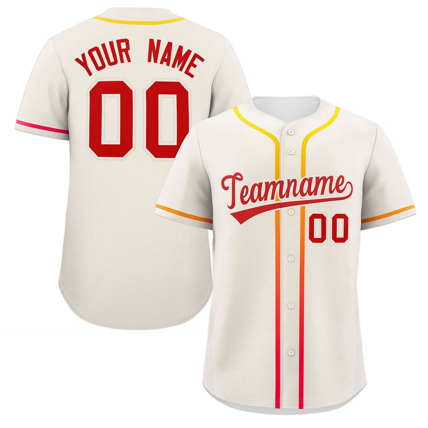 Custom Cream Red Personalized Gradient Ribbed Design Authentic Baseball Jersey