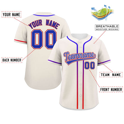 Custom Cream Royal Personalized Gradient Ribbed Design Authentic Baseball Jersey