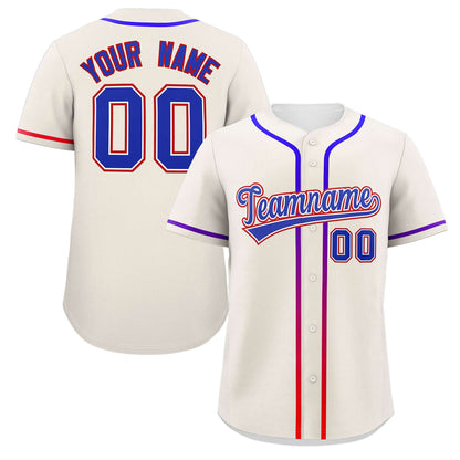 Custom Cream Royal Personalized Gradient Ribbed Design Authentic Baseball Jersey