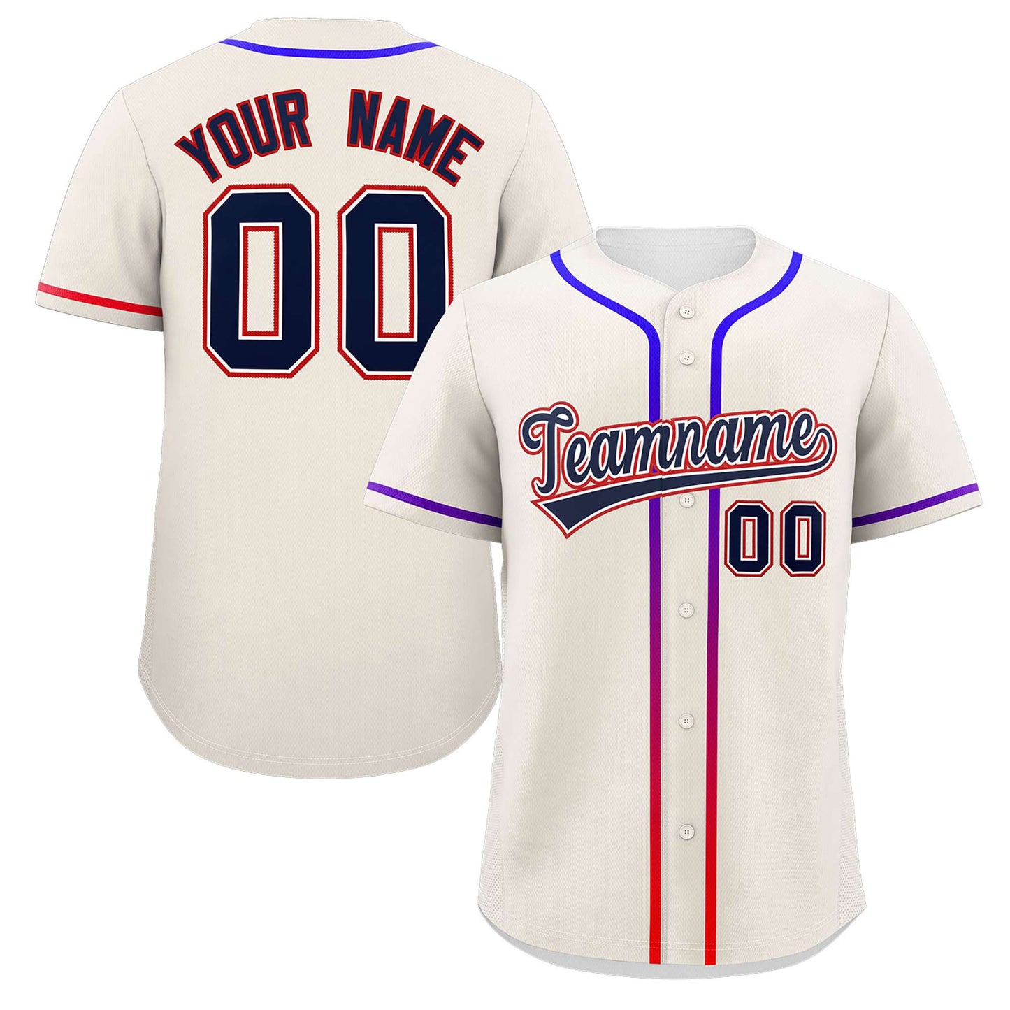 Custom Cream Navy Personalized Gradient Ribbed Design Authentic Baseball Jersey