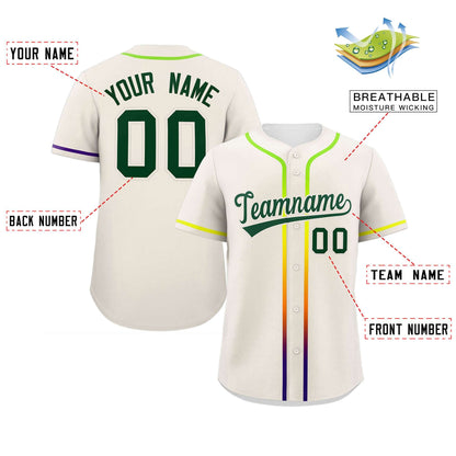 Custom Cream Green Personalized Gradient Ribbed Design Authentic Baseball Jersey