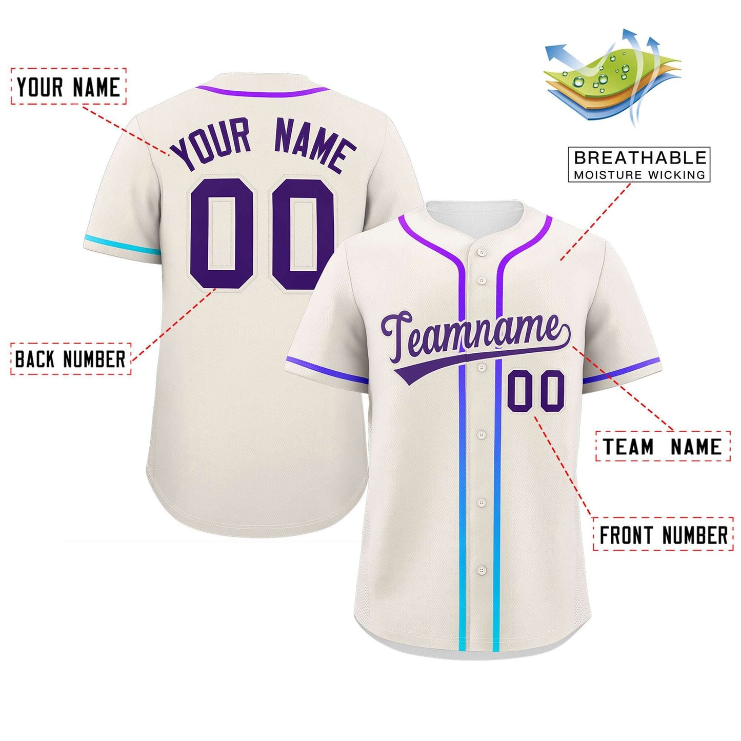 Custom Cream Purple Personalized Gradient Ribbed Design Authentic Baseball Jersey