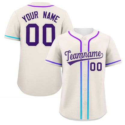 Custom Cream Purple Personalized Gradient Ribbed Design Authentic Baseball Jersey