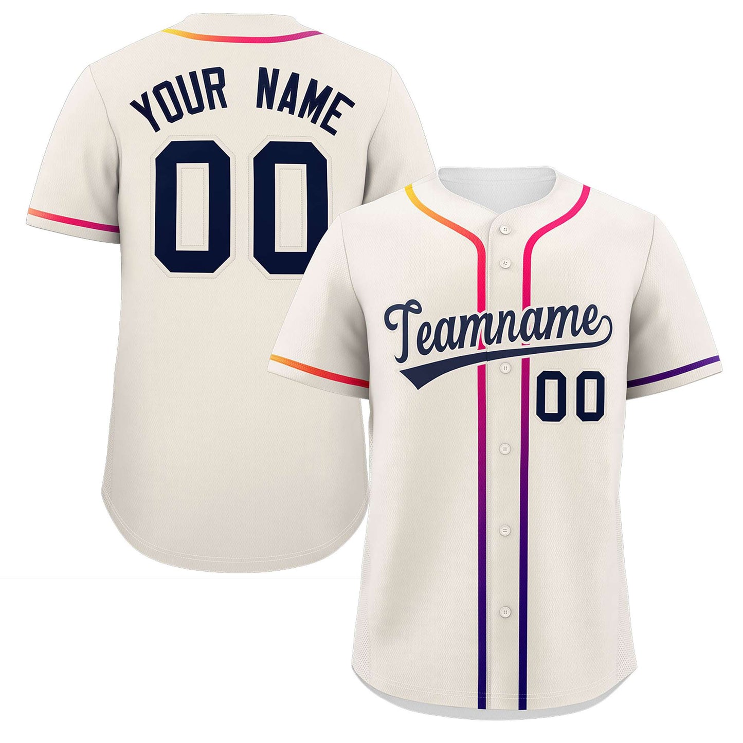 Custom Cream Navy Personalized Gradient Ribbed Design Authentic Baseball Jersey