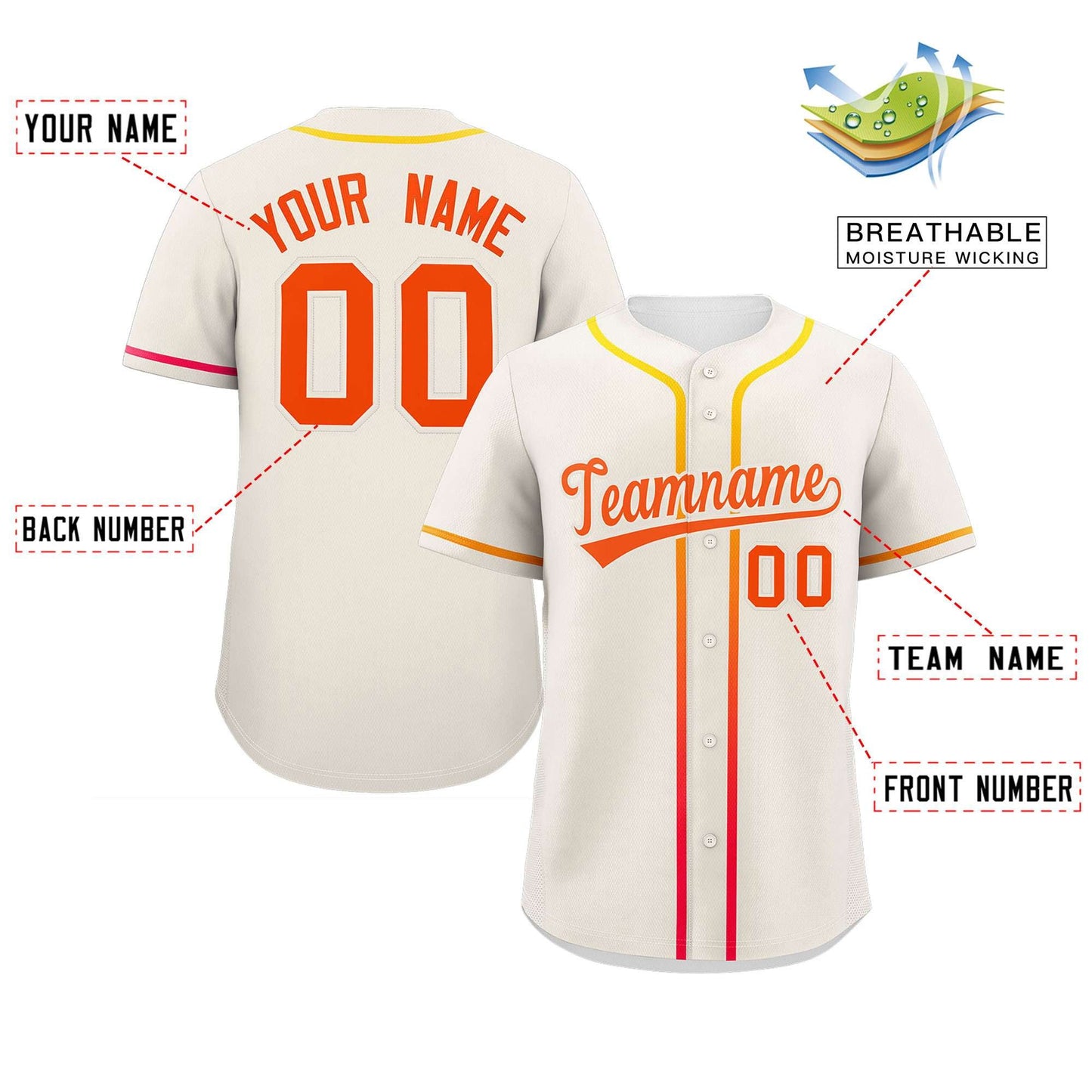 Custom Cream Orange Personalized Gradient Ribbed Design Authentic Baseball Jersey