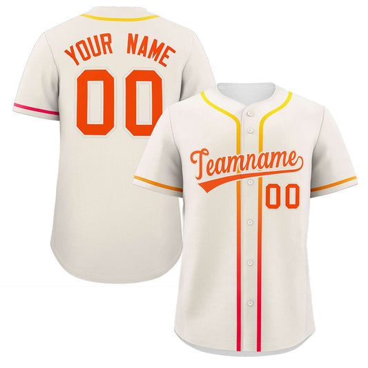 Custom Cream Orange Personalized Gradient Ribbed Design Authentic Baseball Jersey