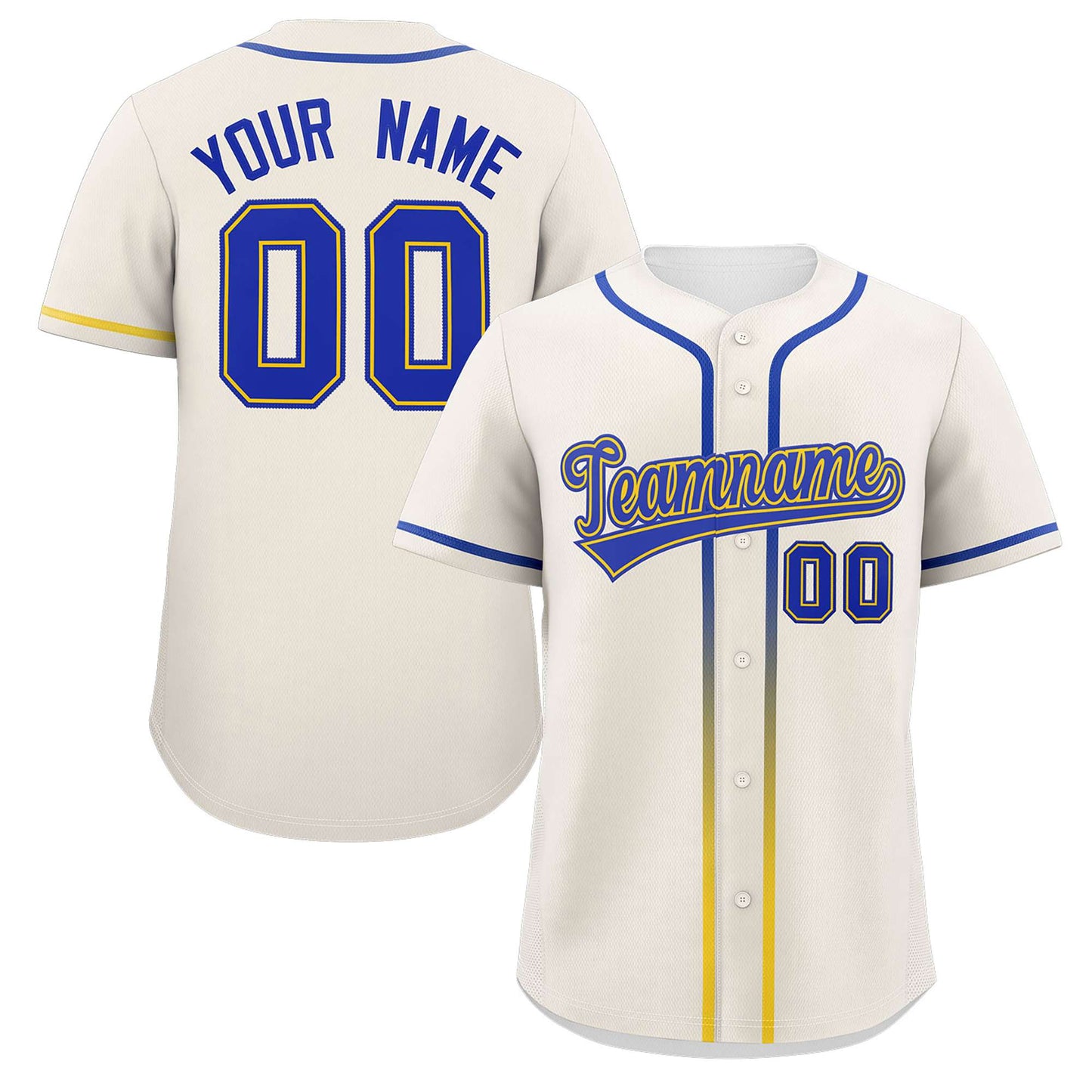 Custom Cream Royal Personalized Gradient Ribbed Design Authentic Baseball Jersey