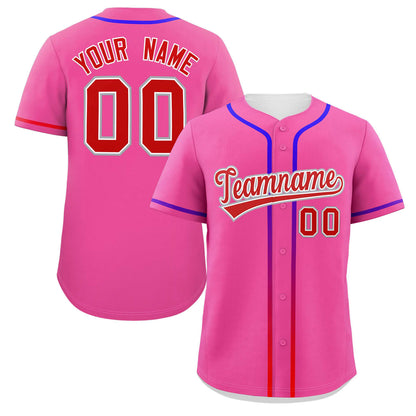 Custom Pink Red Personalized Gradient Ribbed Design Authentic Baseball Jersey