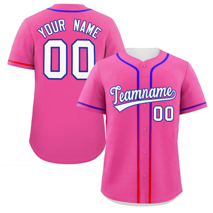 Custom Pink White Personalized Gradient Ribbed Design Authentic Baseball Jersey