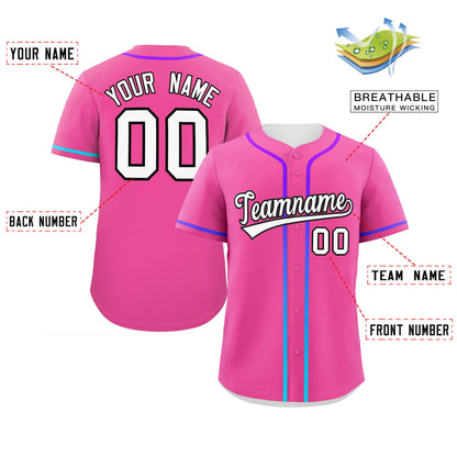 Custom Pink White Personalized Gradient Ribbed Design Authentic Baseball Jersey