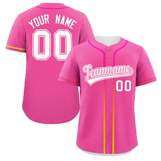 Custom Pink White Personalized Gradient Ribbed Design Authentic Baseball Jersey