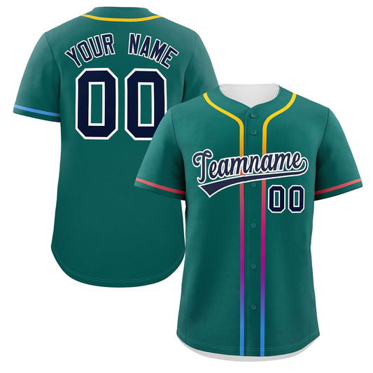 Custom Aqua Navy Personalized Gradient Ribbed Design Authentic Baseball Jersey