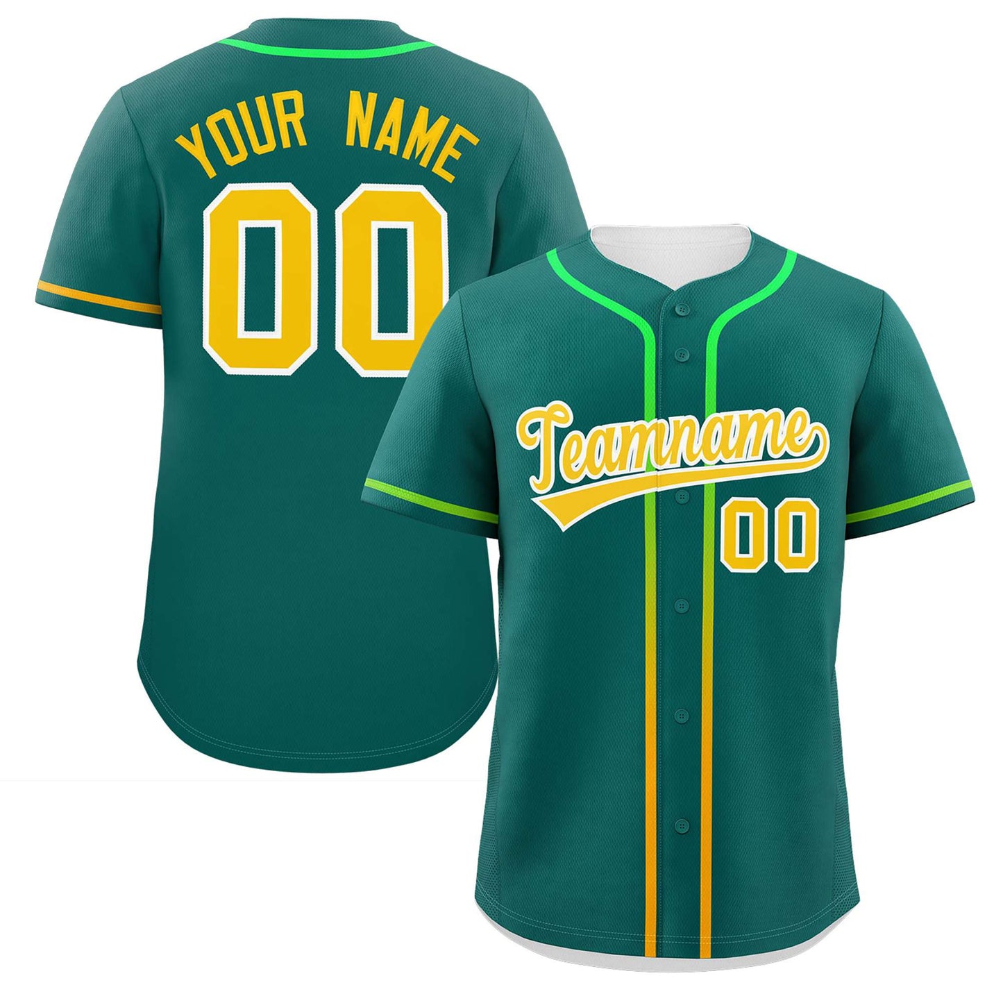 Custom Aqua Gold Personalized Gradient Ribbed Design Authentic Baseball Jersey