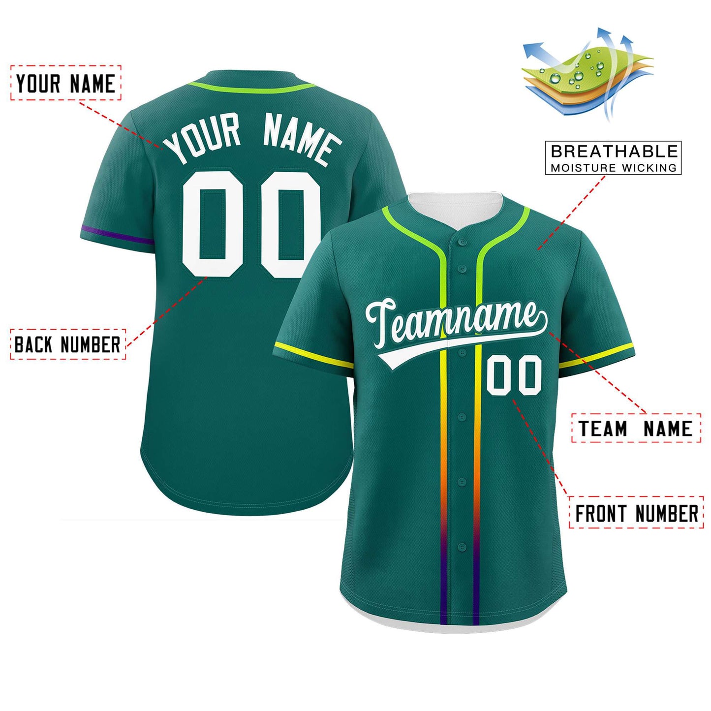 Custom Aqua White Personalized Gradient Ribbed Design Authentic Baseball Jersey