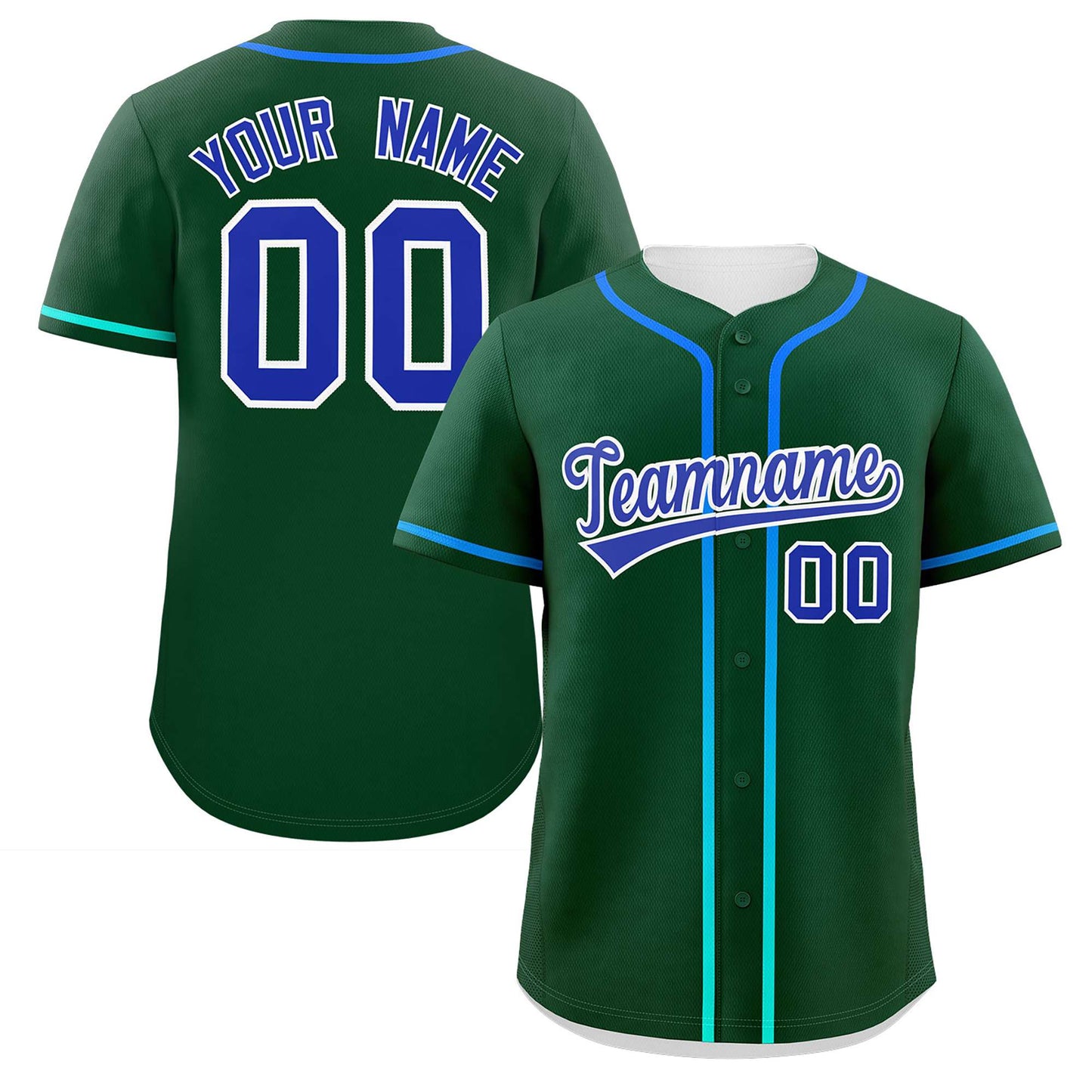 Custom Green Royal Personalized Gradient Ribbed Design Authentic Baseball Jersey