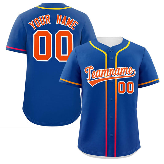 Custom Royal Orange Personalized Gradient Ribbed Design Authentic Baseball Jersey