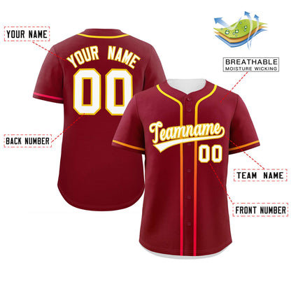 Custom Crimson White Personalized Gradient Ribbed Design Authentic Baseball Jersey