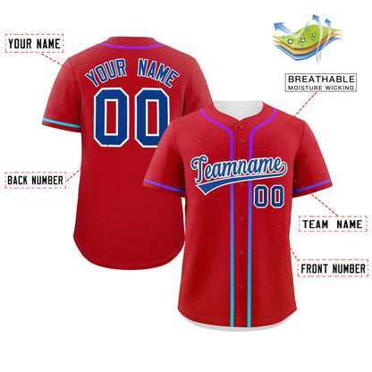 Custom Red Royal Personalized Gradient Ribbed Design Authentic Baseball Jersey