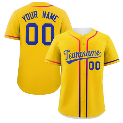 Custom Gold Royal Personalized Gradient Ribbed Design Authentic Baseball Jersey