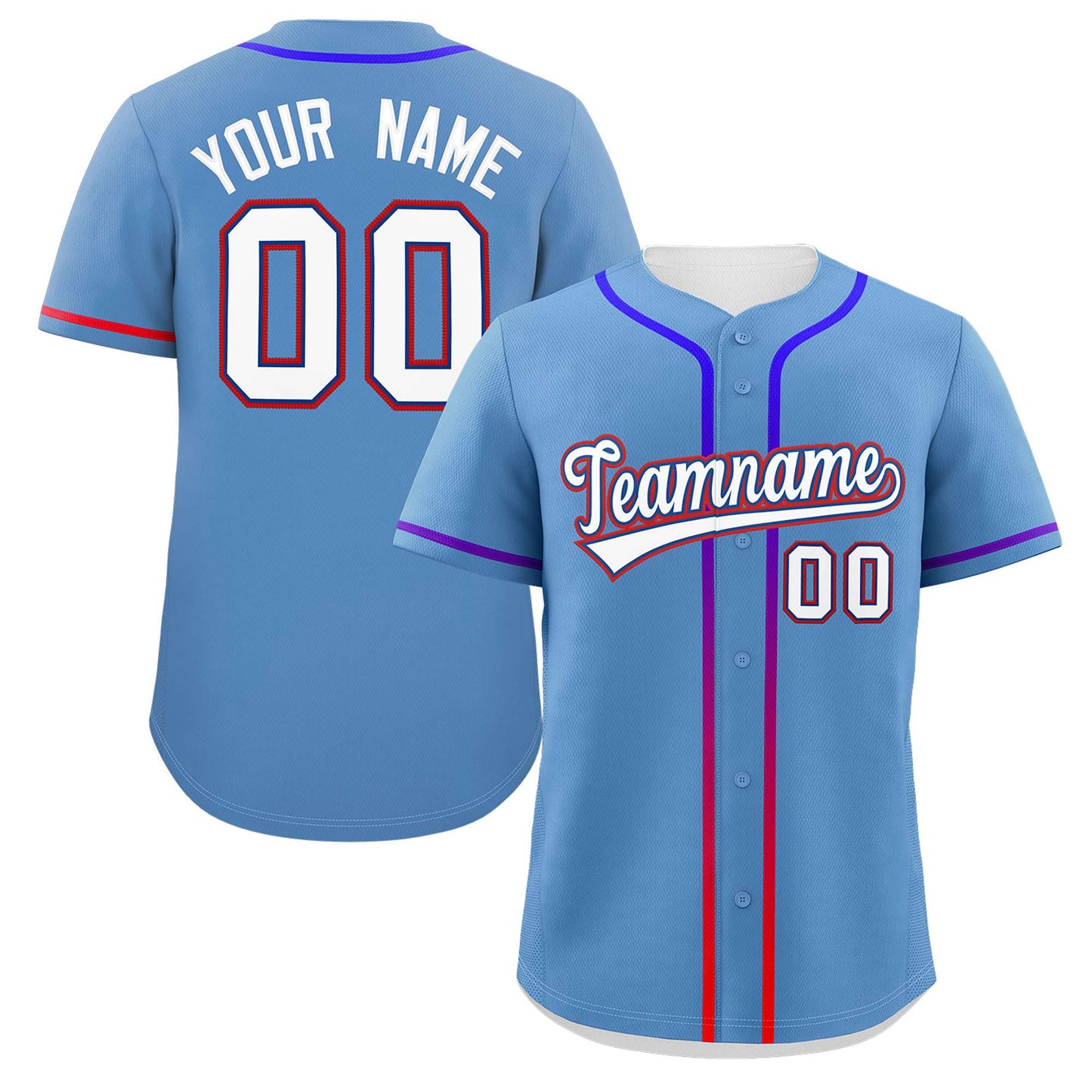 Custom Light Blue White Personalized Gradient Ribbed Design Authentic Baseball Jersey