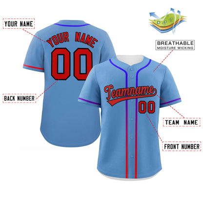 Custom Light Blue Red Personalized Gradient Ribbed Design Authentic Baseball Jersey