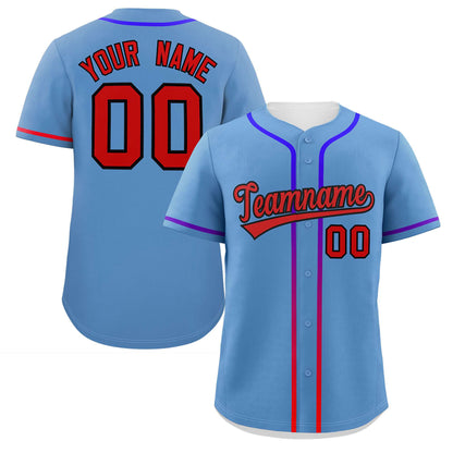 Custom Light Blue Red Personalized Gradient Ribbed Design Authentic Baseball Jersey