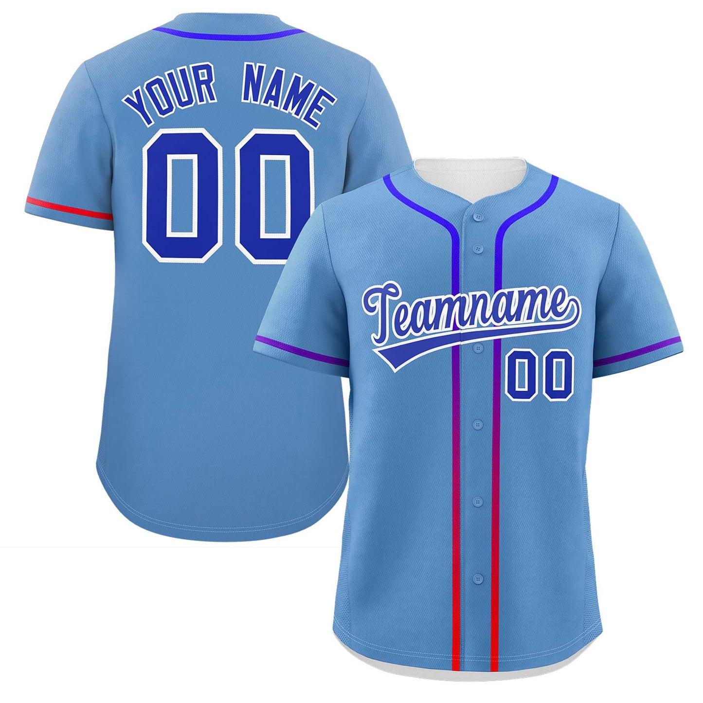 Custom Light Blue Royal Personalized Gradient Ribbed Design Authentic Baseball Jersey