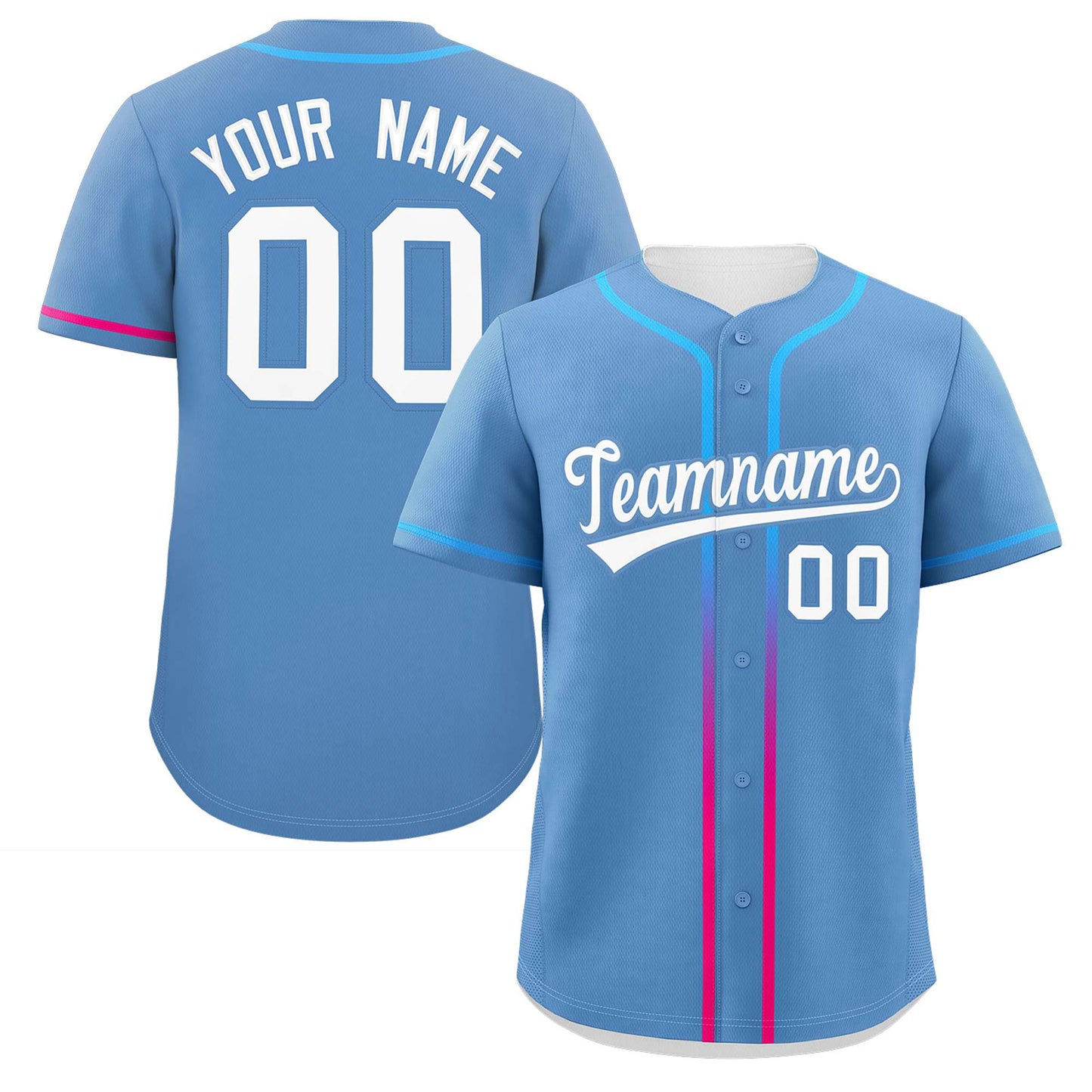 Custom Light Blue White Personalized Gradient Ribbed Design Authentic Baseball Jersey