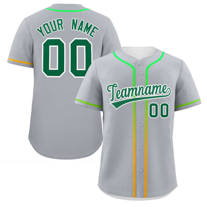 Custom Light Gray Kelly Green Personalized Gradient Ribbed Design Authentic Baseball Jersey