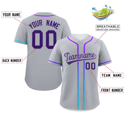 Custom Light Gray Purple Personalized Gradient Ribbed Design Authentic Baseball Jersey