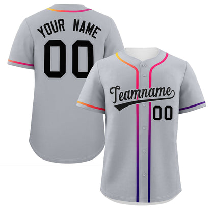 Custom Light Gray Black Personalized Gradient Ribbed Design Authentic Baseball Jersey