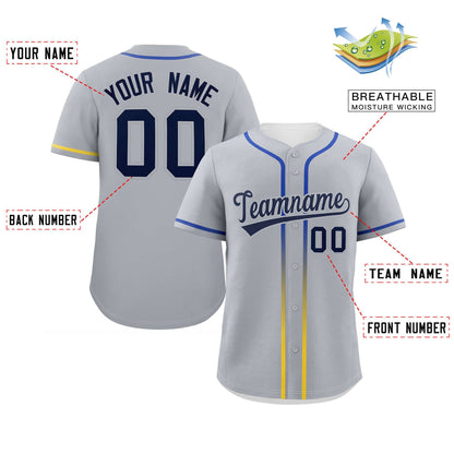 Custom Light Gray Navy Personalized Gradient Ribbed Design Authentic Baseball Jersey