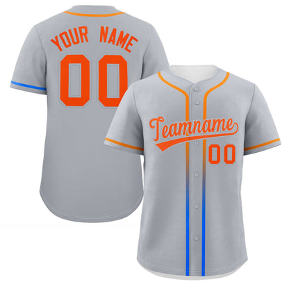 Custom Light Gray Orange Personalized Gradient Ribbed Design Authentic Baseball Jersey