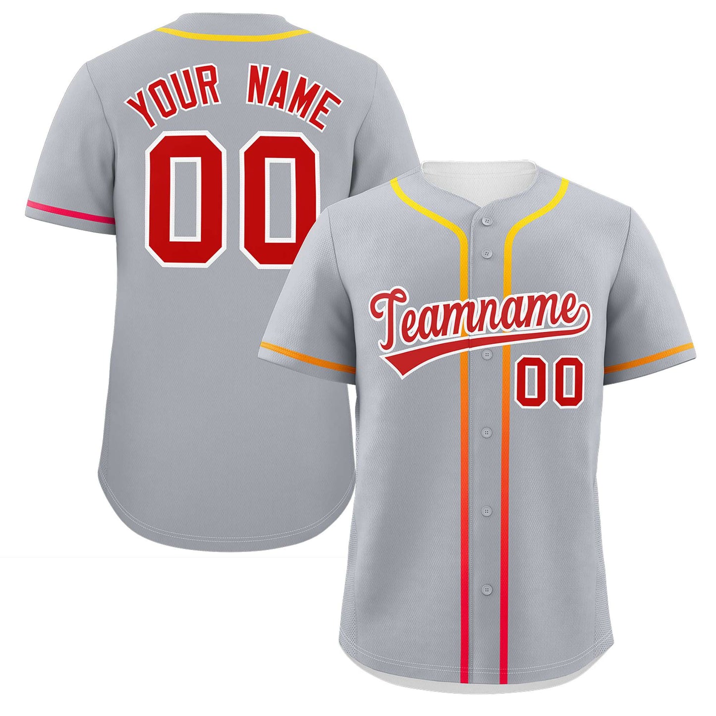 Custom Light Gray Red Personalized Gradient Ribbed Design Authentic Baseball Jersey