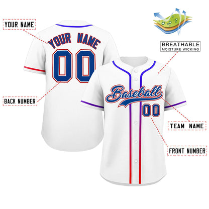 Custom White Royal Personalized Gradient Ribbed Design Authentic Baseball Jersey