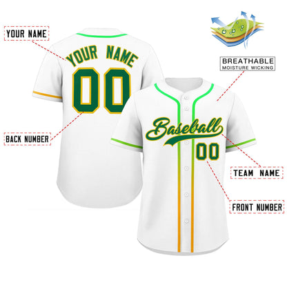 Custom White Kelly Green Personalized Gradient Ribbed Design Authentic Baseball Jersey