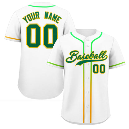 Custom White Kelly Green Personalized Gradient Ribbed Design Authentic Baseball Jersey