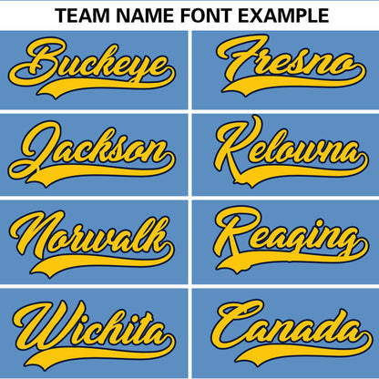 Custom Light Blue Gold Personalized Gradient Ribbed Design Authentic Baseball Jersey