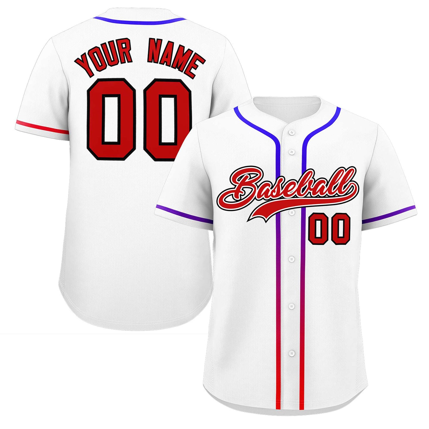 Custom White Red Personalized Gradient Ribbed Design Authentic Baseball Jersey