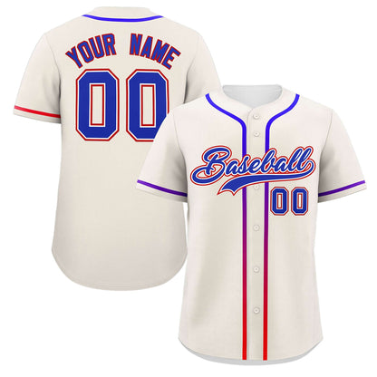 Custom Cream Royal Personalized Gradient Ribbed Design Authentic Baseball Jersey