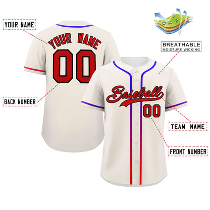 Custom Cream Red Personalized Gradient Ribbed Design Authentic Baseball Jersey