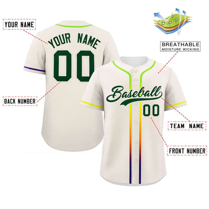 Custom Cream Green Personalized Gradient Ribbed Design Authentic Baseball Jersey