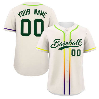 Custom Cream Green Personalized Gradient Ribbed Design Authentic Baseball Jersey