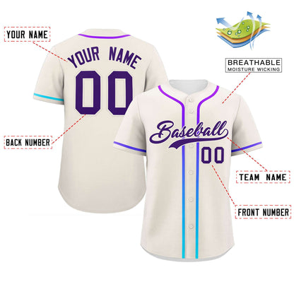 Custom Cream Purple Personalized Gradient Ribbed Design Authentic Baseball Jersey