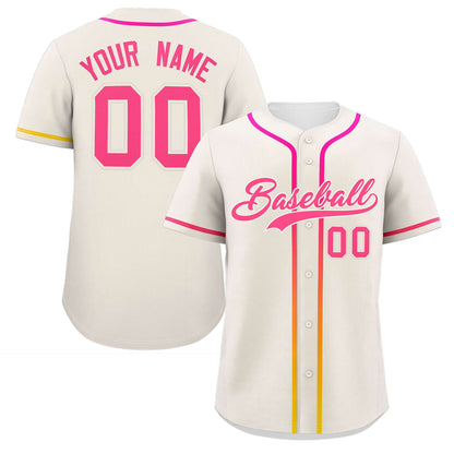 Custom Cream Pink Personalized Gradient Ribbed Design Authentic Baseball Jersey