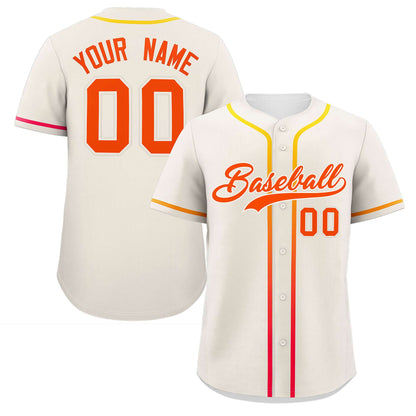 Custom Cream Orange Personalized Gradient Ribbed Design Authentic Baseball Jersey