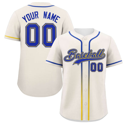 Custom Cream Royal Personalized Gradient Ribbed Design Authentic Baseball Jersey