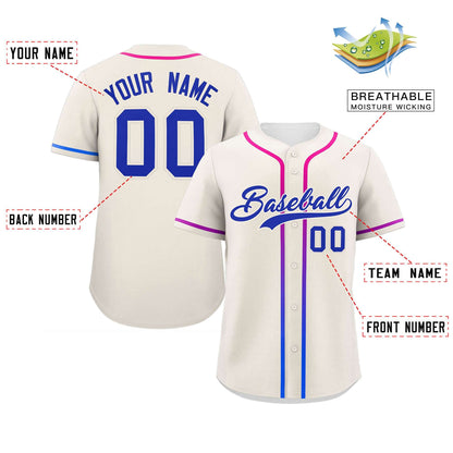 Custom Cream Royal Personalized Gradient Ribbed Design Authentic Baseball Jersey