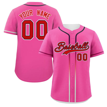 Custom Pink Red Personalized Gradient Ribbed Design Authentic Baseball Jersey