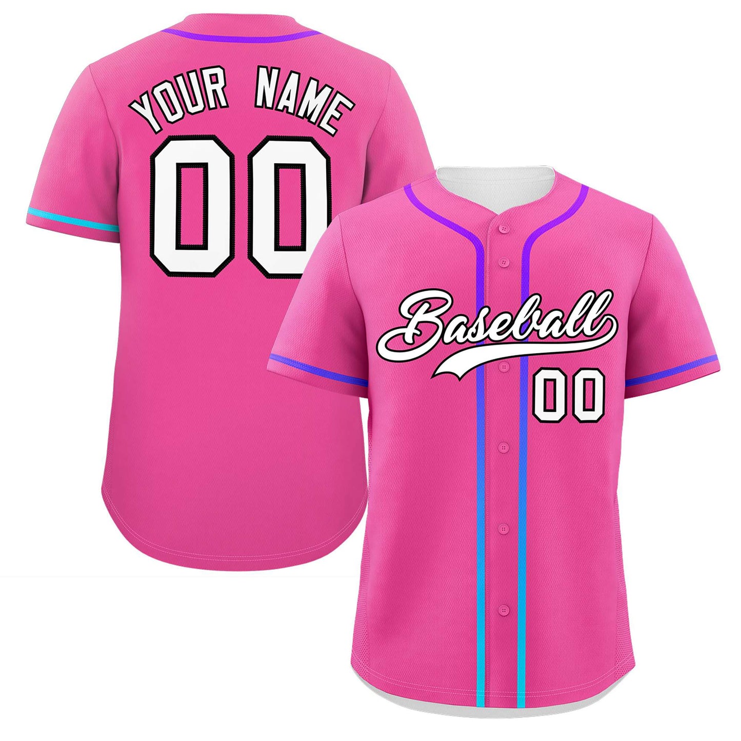 Custom Pink White Personalized Gradient Ribbed Design Authentic Baseball Jersey